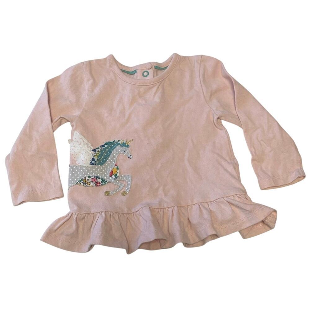 Baby Boden Unicorn appliqué ruffle hem‎ long sleeve 3-6 months